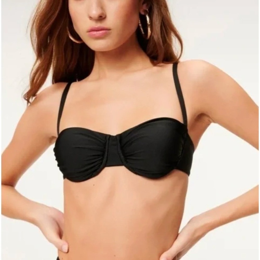 Good American Ruched Demi Cup Bikini Top Women's 1/Small Black Swimwear Beach
